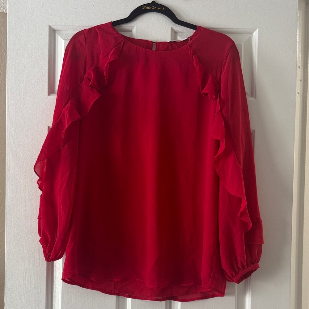 🌹Calvin Klein Red Blouse with Ruffle Detail🌹